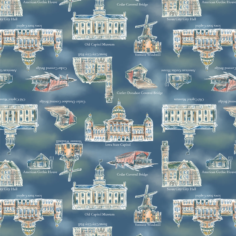 2026 All Iowa Shop Hop Fabric Landmarks Blue