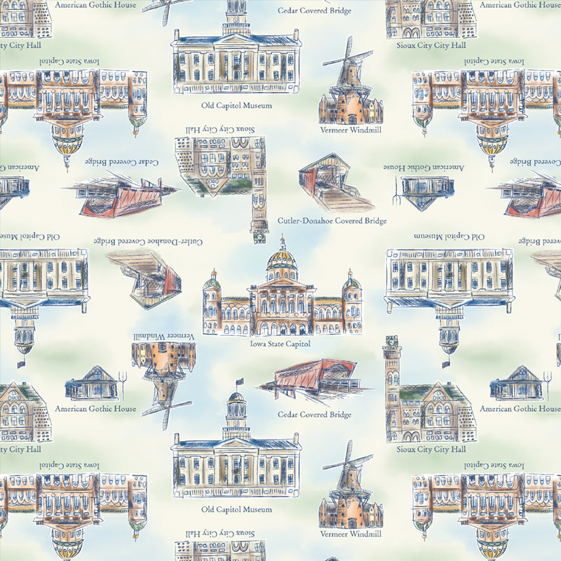 2026 All Iowa Shop Hop Fabric Landmarks Ivory