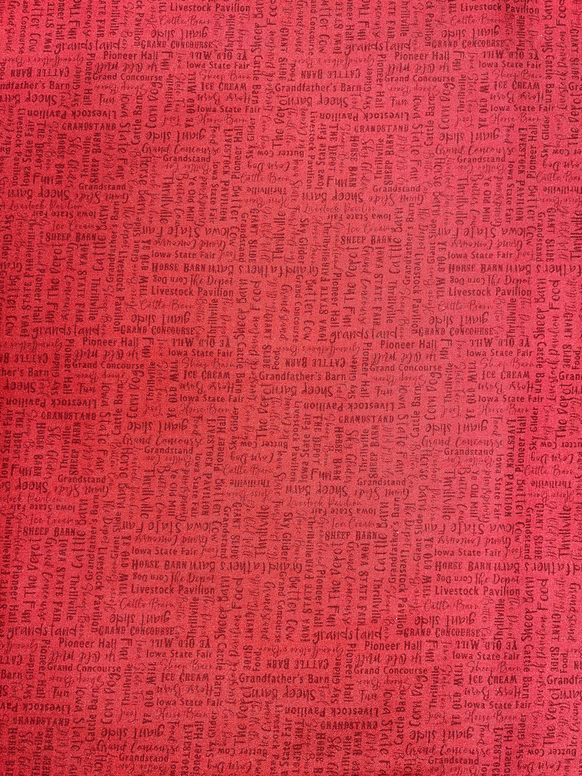 2023 All Iowa Shop Hop Fabric Words on red fabric by the yard