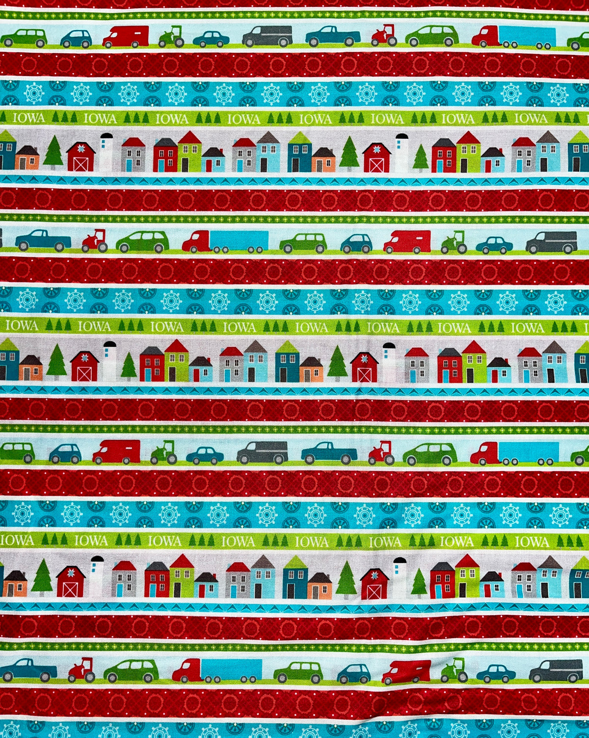 2021 All Iowa Shop Hop Fabric Main Street A Winter Tour of Iowa stripe
