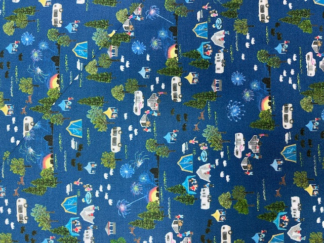 2023 All Iowa Shop Hop Fabric Campers on Blue 5264 fabric by the yard